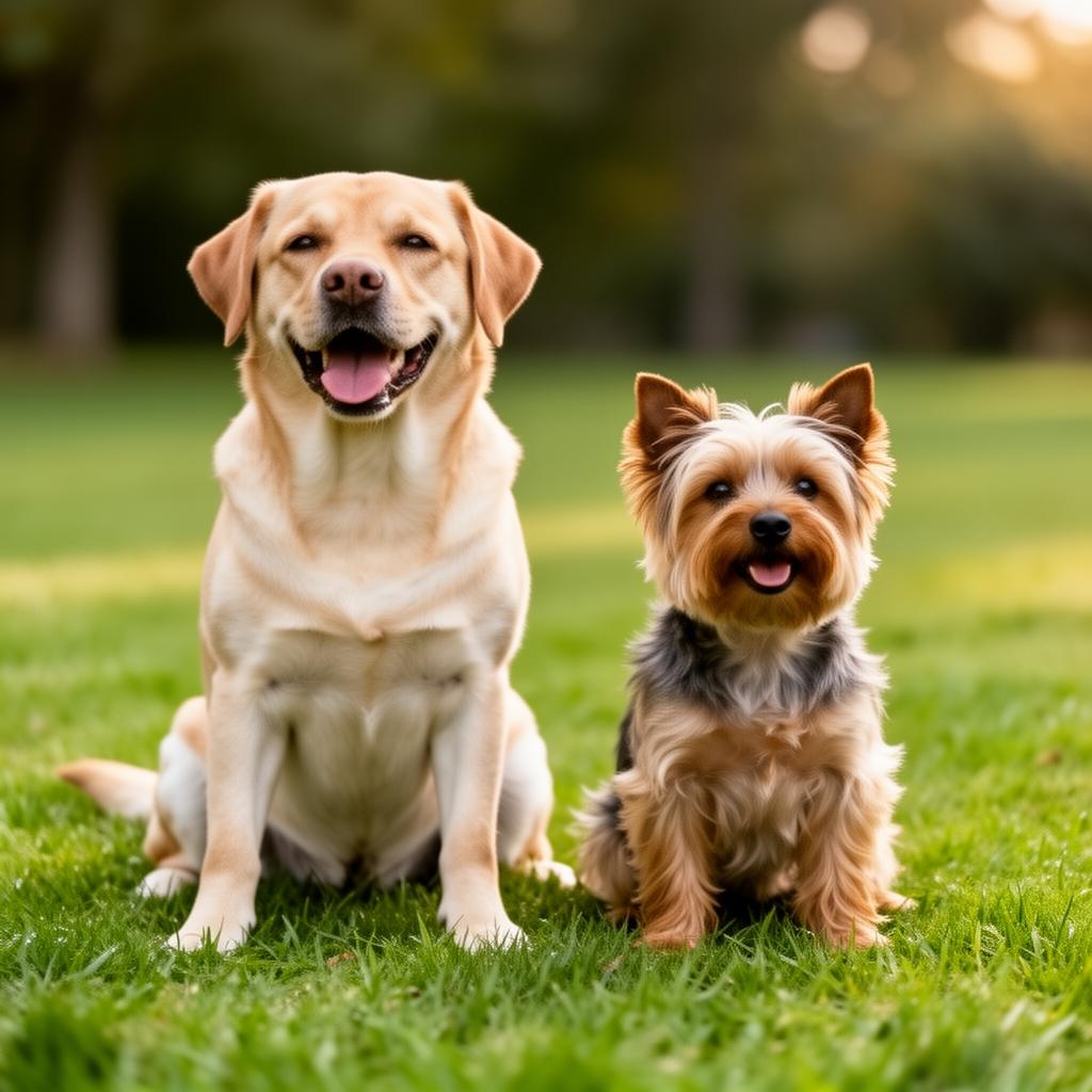 Two dogs on a clean lawn